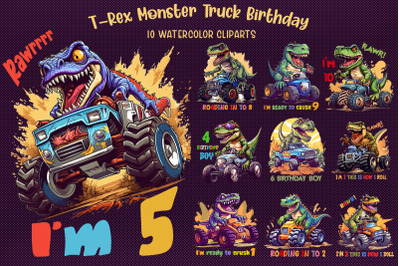 T Rex Monster Truck Birthday Sublimation