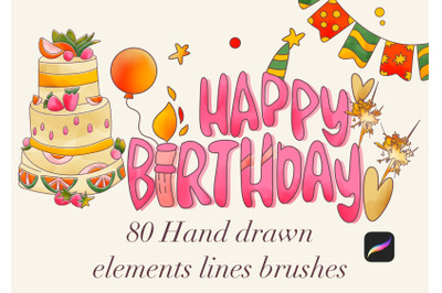 Happy Birthday -80 Hand drawn brushes Procreate