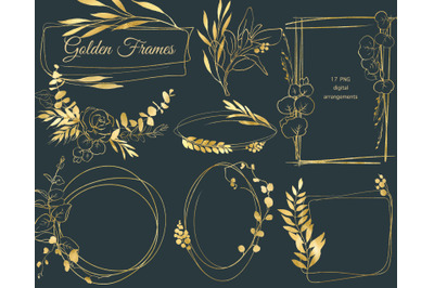 Gold Foil Floral Frames Clipart, Transparent botanical gold PNG