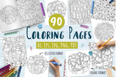 90 Coloring Pages Collection