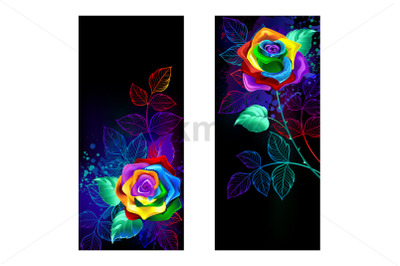 Two banners with rainbow roses