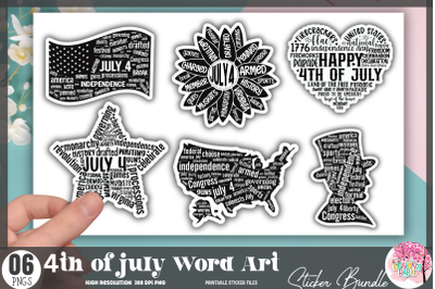 4th of July Word Art Sticker Bundle