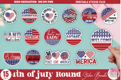 4th of july Round Sticker Bundle