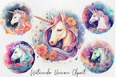 Watercolor unicorn clipart