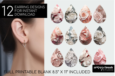 3D Earrings Bundle&2C; 3d Flowers Sublimation Teardrop Earrings