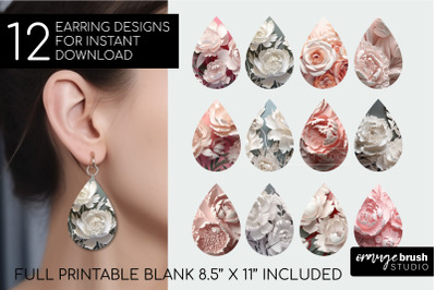 3D Earrings Bundle, 3d Flowers Sublimation Teardrop Earrings