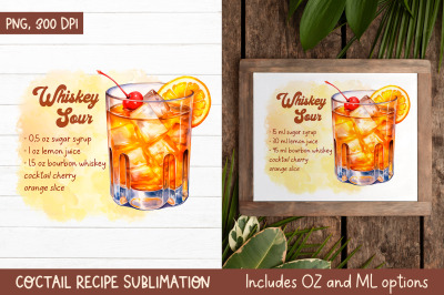 Whiskey Sour Cocktail Recipe | Kitchen Towel Sublimation PNG
