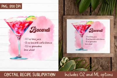 Bacardi Cocktail Recipe | Kitchen Towel Sublimation Design