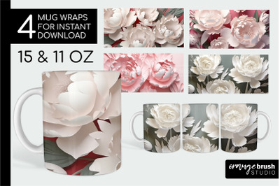 3D Mug Wrap PNG, 3D Flowers Mug Sublimation Designs