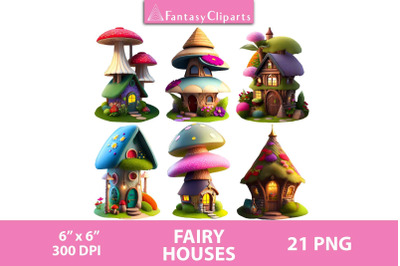 Whimsical Fairy Houses Clipart | Mushrooms Dwelling Clip Art