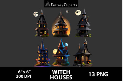 Whimsical Witch Houses Clipart | Witchy Dwellings Clip Art