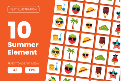 Collection of Summer Element in Flat Illustration