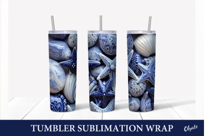 Seashell Tumbler Sublimation. Chinoiserie Porcelain PNG