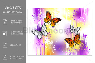 Monarch butterflies on painted background
