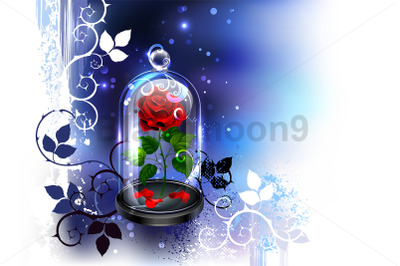 Glass dome with red rose