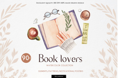 Book lovers. Watercolor collection.