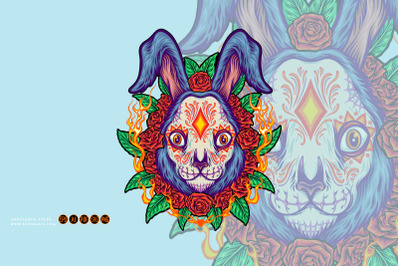 Rabbit head santa muerte horror animal illustrations