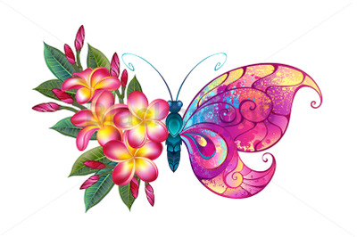 Painted butterfly with plumeria