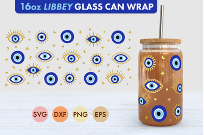 Evil Eye Nazar SVG PNG 16 oz Libbey Glass Can Wrap