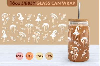 Mushrooms Cottage Core SVG 16 oz Libbey Glass Can Wrap