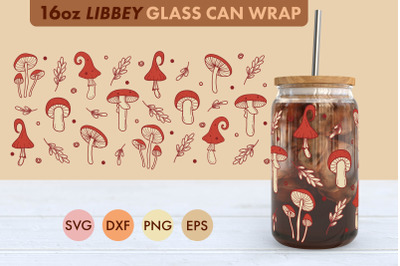 Mushrooms Cottage Core SVG 16 oz Libbey Glass Can Wrap