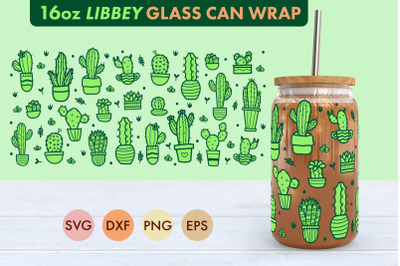 Cactus Cacti SVG 16 oz Libbey Glass Can Wrap