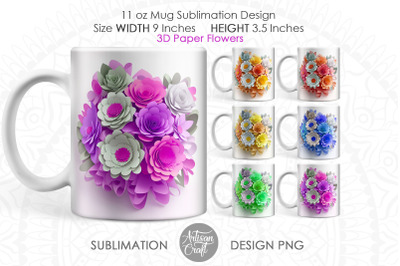 3D Floral mug, 3D paper flowers, 11oz mug template