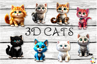 Adorable 3D Kitten Clipart Renderings