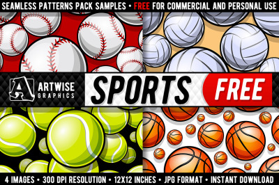 Sports Balls Digital Paper Graphics Seamless Patterns