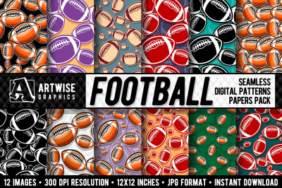 American Football Digital Paper Graphics Sports Balls Seamless Pattern