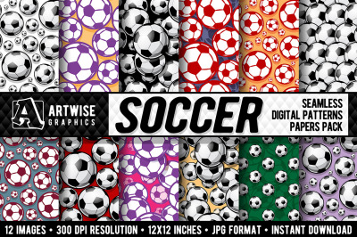 Soccer, Football Digital Paper Graphics Sports Balls Seamless Pattern