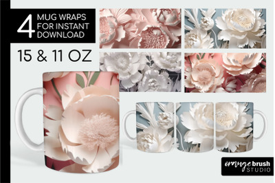 3D Flowers Mug Wrap Sublimation Designs 11Oz 15Oz