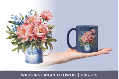 Watering can and flowers sublimation printable design