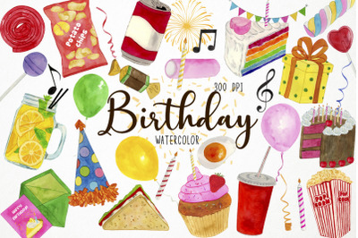 Watercolor Birthday Clipart, Happy Birthday Clipart, Birthday Party