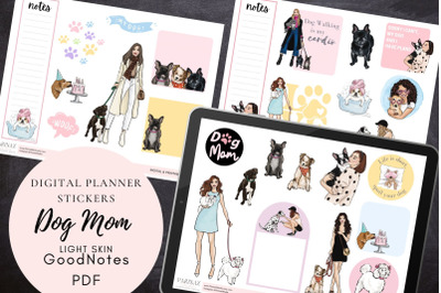 Dog Mom - Light skin stickers Digital GoodNotes File and Printable PD