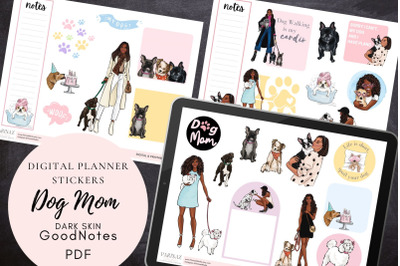 Dog Mom - Dark skin stickers Digital GoodNotes File and Printable PDF,