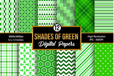 Shades of Green Digital Paper Patterns, Green Color Backgrounds