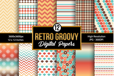 Retro Groovy Rainbow Backgrounds, Groovy Retro Colors Digital Papers