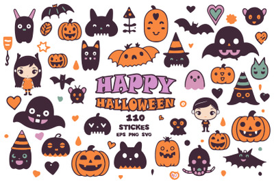 Halloween collection of cute cartoon characters