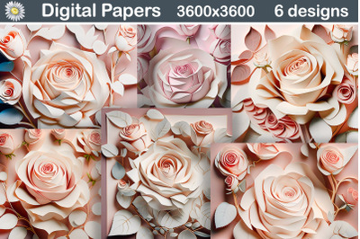 Pastel Roses Background | 3D Roses Digital Paper