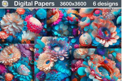&amp;nbsp;Digital Paper 3D Flowers | 3D Blue Flowers Background