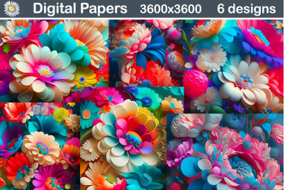 Bright Asters Digital Paper | 3D Flowers Background