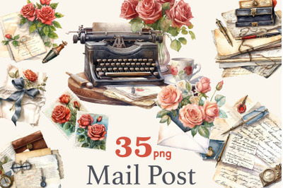 Mail Post Clipart | Vintage Roses Illustration