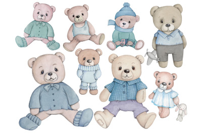 Collection of cute teddy bears.