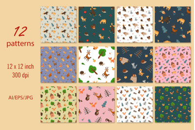 Forest animals - digital paper/seamless patterns