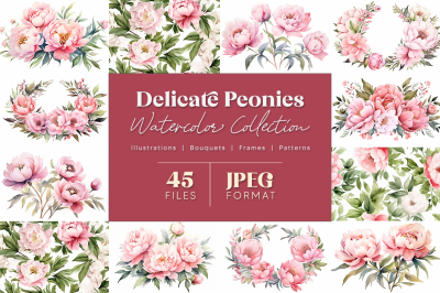 Delicate Peonies Watercolor Collection