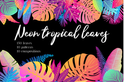 Neon tropical leaves vector