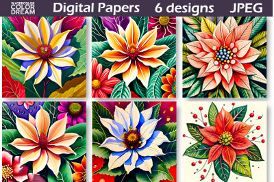 Poinsettia Digital Paper | Poinsettia Illustration&nbsp;