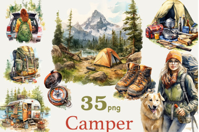 Camping Clipart PNG Bundle | Hiking Landscape