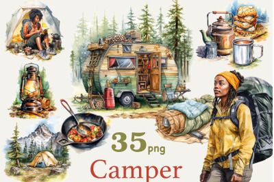 Camping Clip Art | Tourist Illustration Bundle